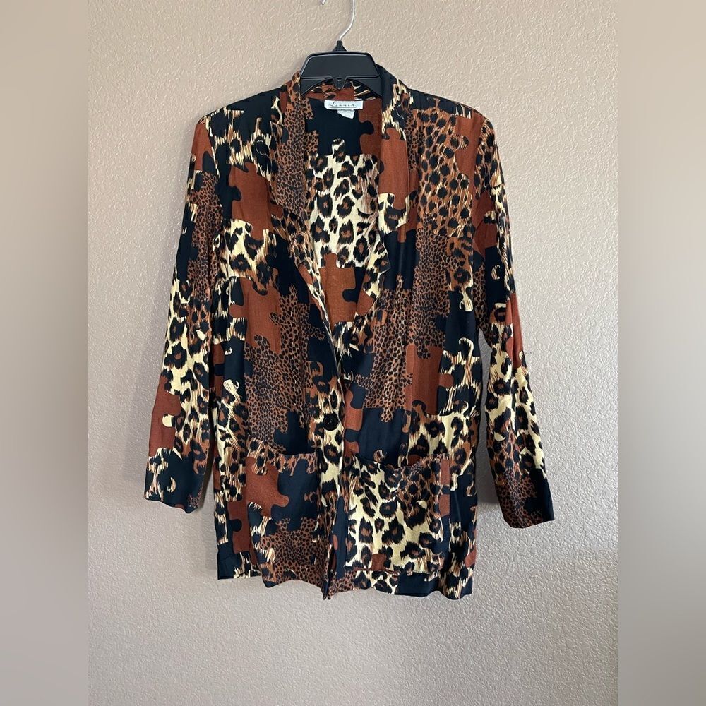Vintage Lerner leopard cheetah puzzle print lightweight blazer size 6